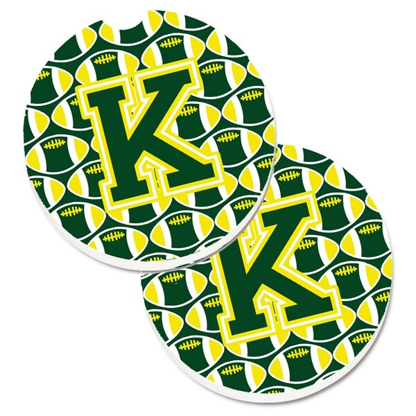 Carolines Treasures Letter K Football Green and Yellow Set of 2 Cup Holder Car Coaster CJ1075-KCARC - main